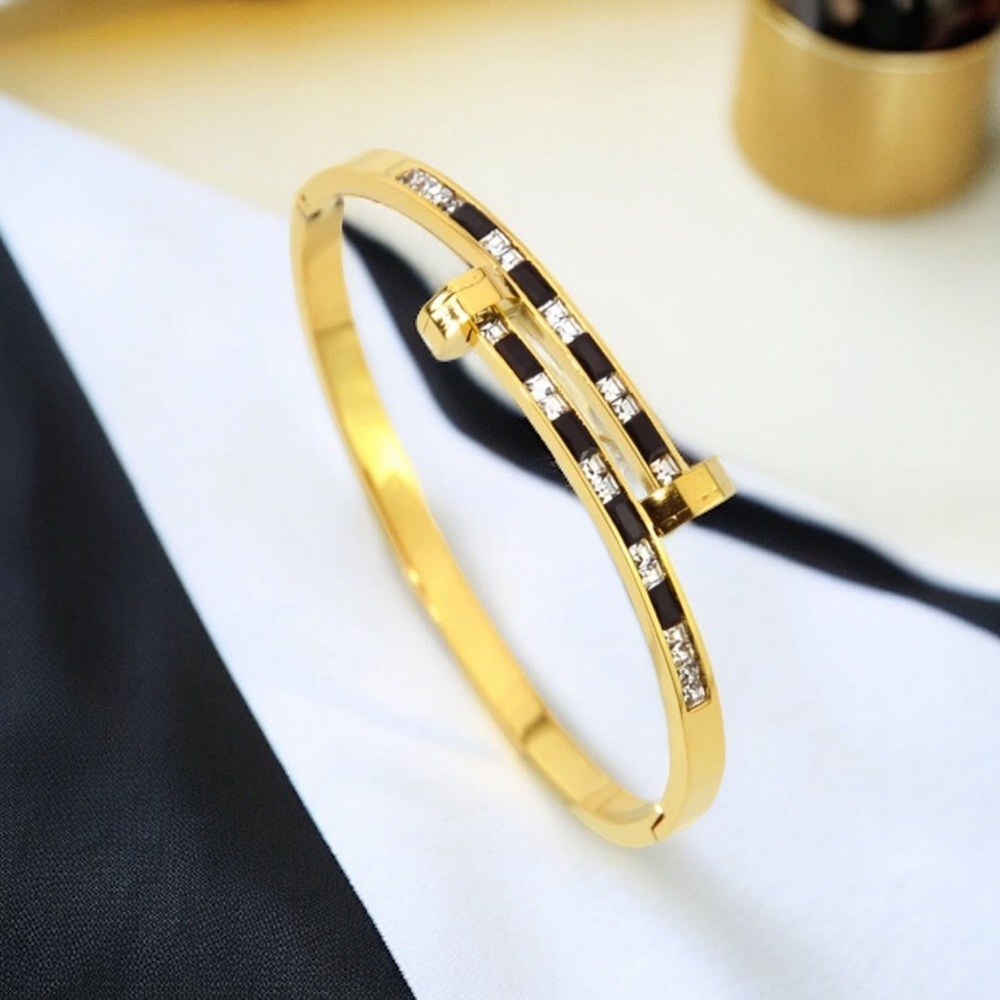 Women Stainless Steel Fashionable Black Stripe Nail Cuff Bracelet - Picture 5 of 5